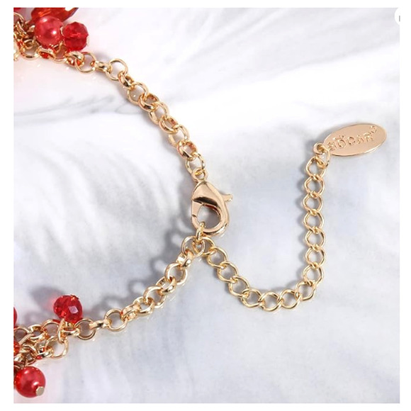 Red Pearlized Necklace Set Christmas Bling Gold Rhinestone Beaded Drop Earrings - Picture 7 of 8